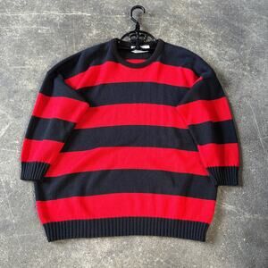 Vintage 80s Kate Collins Sweater Womens XL Black Striped Knit 3/4 Sleeve